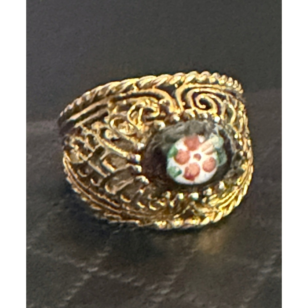 Vintage Ring Filigree Victorian Revival Gold Tone Floral Pinky